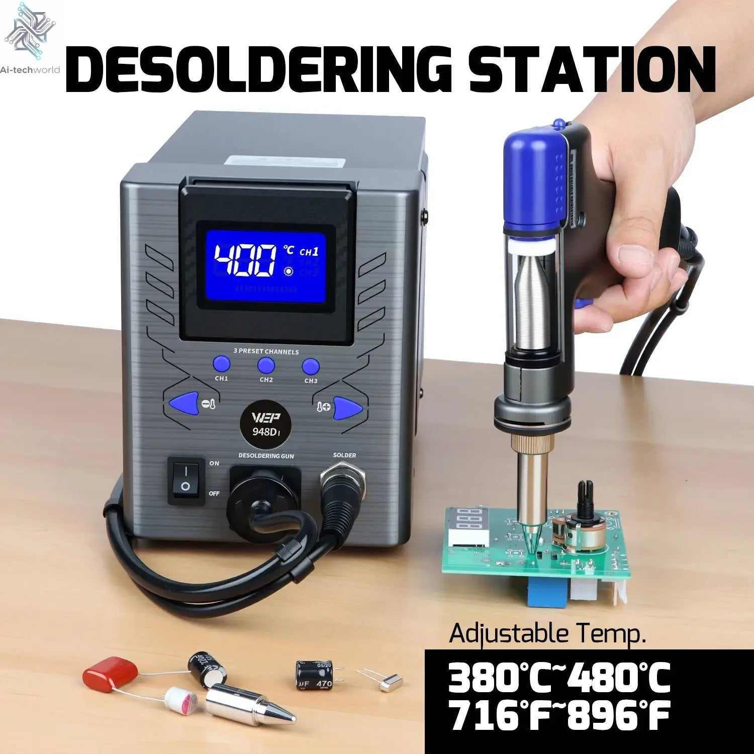 WEP Suction Tin Gun Soldering Station 90W 110W Digital BGA Soldering Suction, Vacuum Precise Temperature ºC/°F display, Sleep - Ai-TechWorld