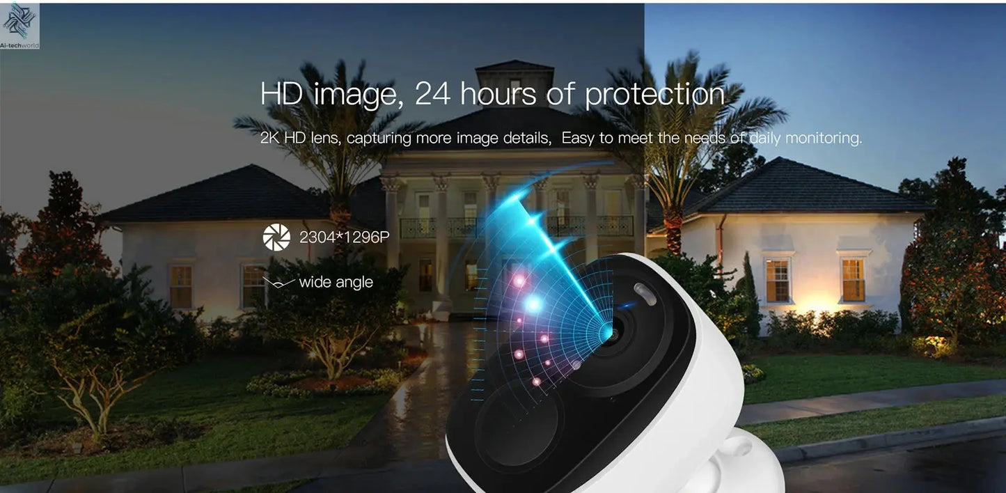 WIFI Survalance Camera 3MP Security Protection Outdoor IP Camera Smart Home Night Vision Video Recorder Battery Powered Ai-TechWorld 