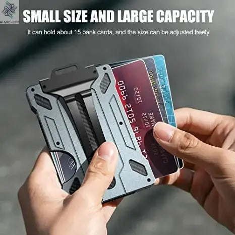 Wallet for Men Slim Aluminum Metal Money Clip with 1 Clear Window ID Badge Holder RFID Blocking Holds Up 15 Cards with Cash Clip Ai-TechWorld 