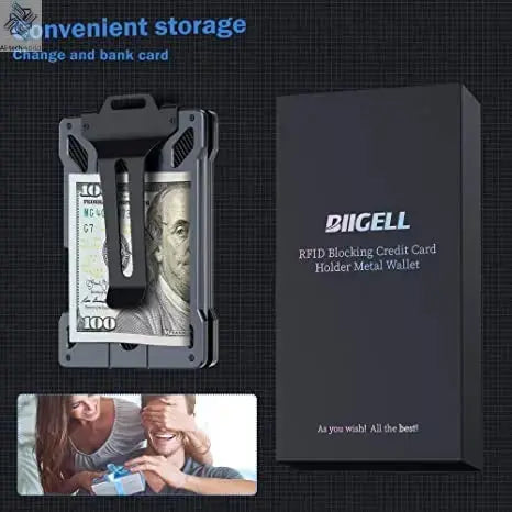 Wallet for Men Slim Aluminum Metal Money Clip with 1 Clear Window ID Badge Holder RFID Blocking Holds Up 15 Cards with Cash Clip Ai-TechWorld 