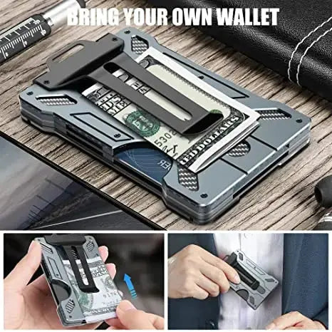 Wallet for Men Slim Aluminum Metal Money Clip with 1 Clear Window ID Badge Holder RFID Blocking Holds Up 15 Cards with Cash Clip Ai-TechWorld 