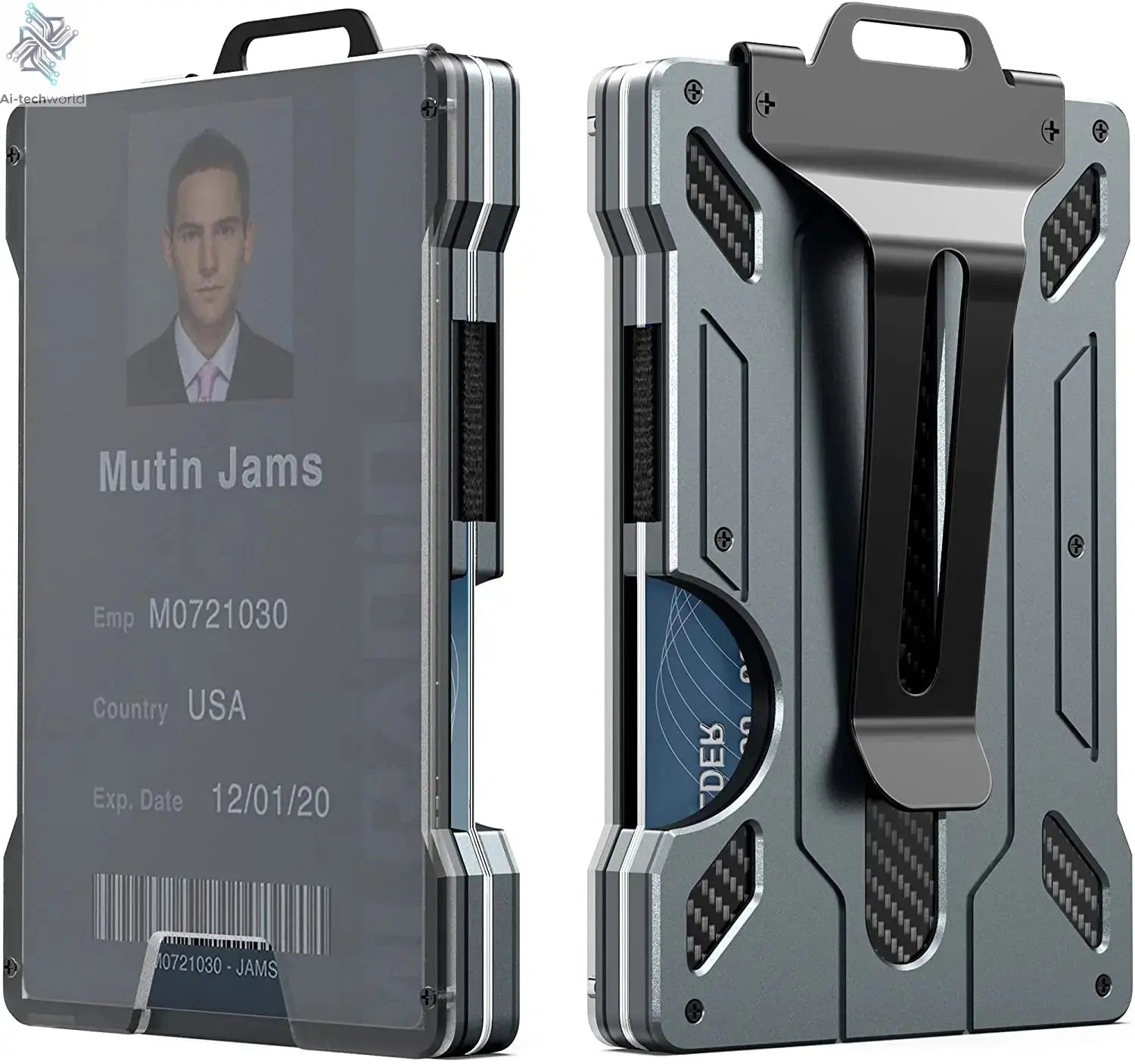 Wallet for Men Slim Aluminum Metal Money Clip with 1 Clear Window ID Badge Holder RFID Blocking Holds Up 15 Cards with Cash Clip Ai-TechWorld 