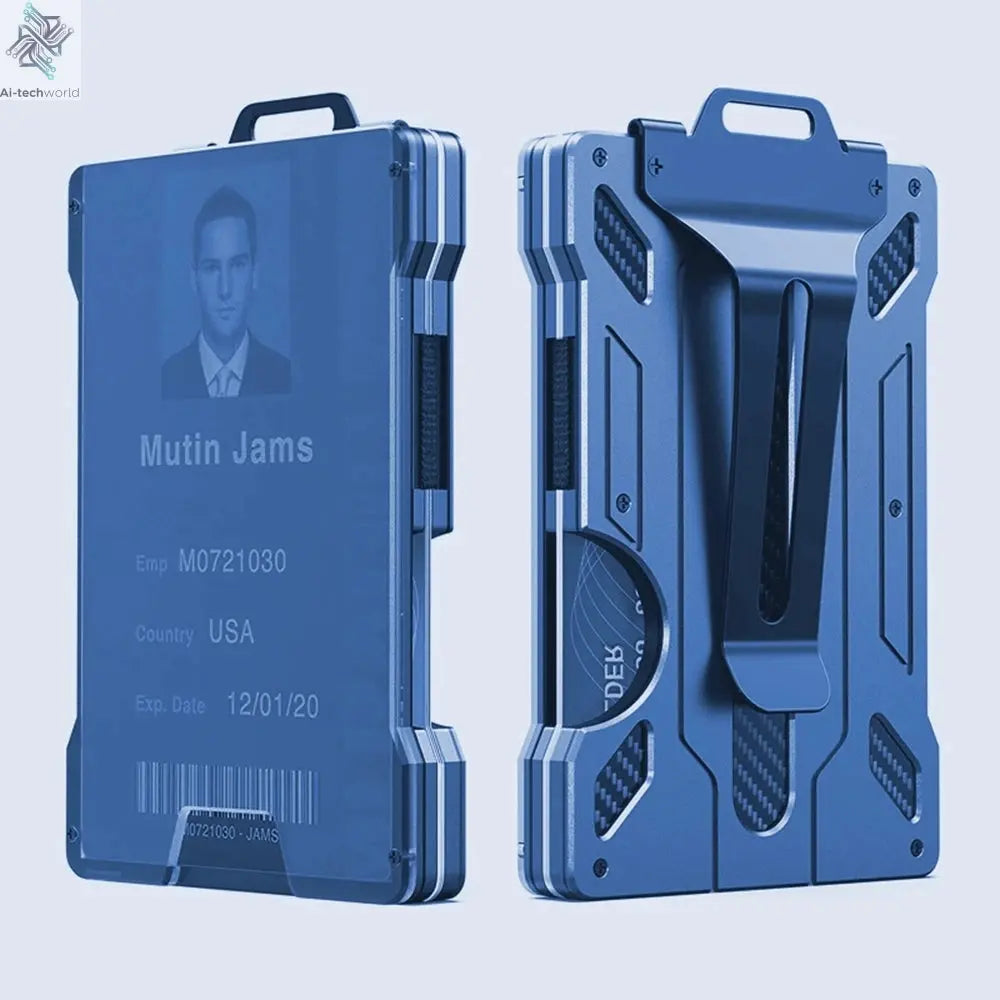 Wallet for Men Slim Aluminum Metal Money Clip with 1 Clear Window ID Badge Holder RFID Blocking Holds Up 15 Cards with Cash Clip Ai-TechWorld 