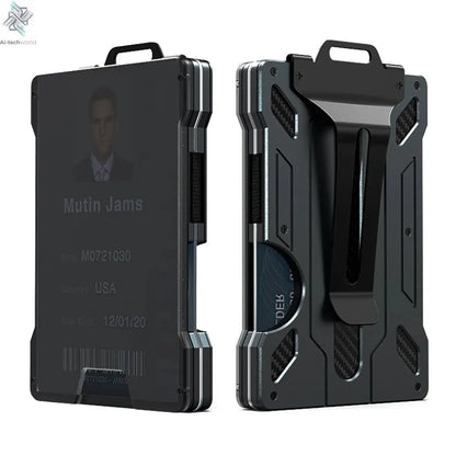 Wallet for Men Slim Aluminum Metal Money Clip with 1 Clear Window ID Badge Holder RFID Blocking Holds Up 15 Cards with Cash Clip Ai-TechWorld 