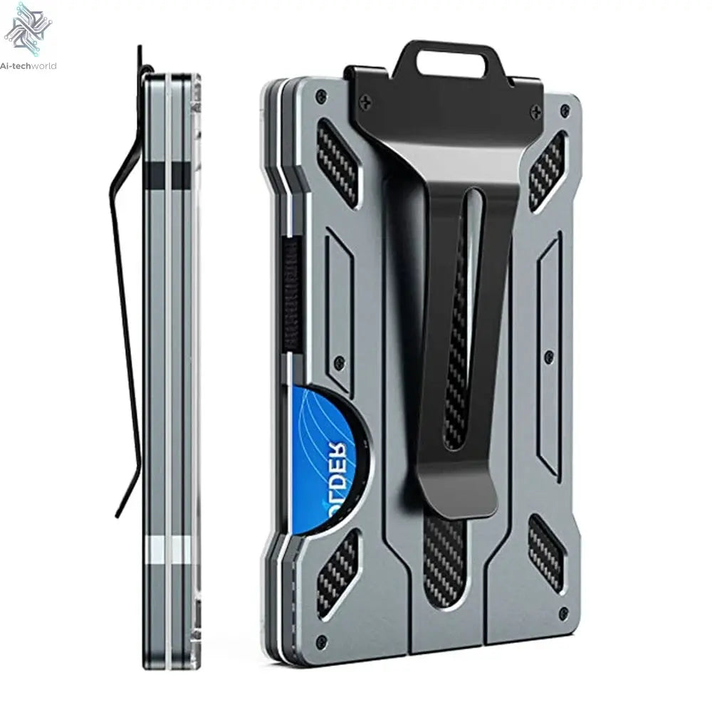Wallet for Men Slim Aluminum Metal Money Clip with 1 Clear Window ID Badge Holder RFID Blocking Holds Up 15 Cards with Cash Clip Ai-TechWorld 