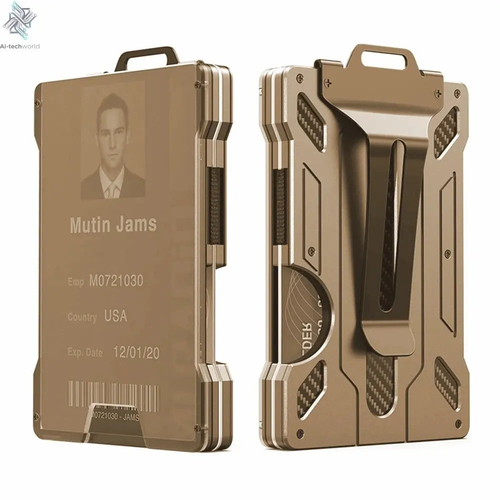 Wallet for Men Slim Aluminum Metal Money Clip with 1 Clear Window ID Badge Holder RFID Blocking Holds Up 15 Cards with Cash Clip Ai-TechWorld 