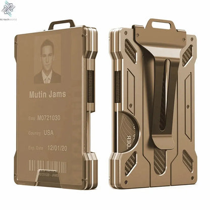 Wallet for Men Slim Aluminum Metal Money Clip with 1 Clear Window ID Badge Holder RFID Blocking Holds Up 15 Cards with Cash Clip Ai-TechWorld 
