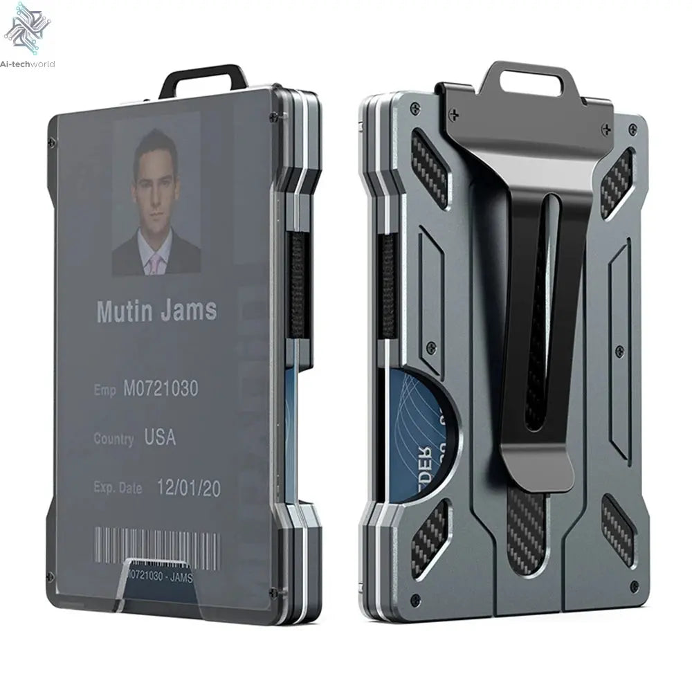 Wallet for Men Slim Aluminum Metal Money Clip with 1 Clear Window ID Badge Holder RFID Blocking Holds Up 15 Cards with Cash Clip Ai-TechWorld 