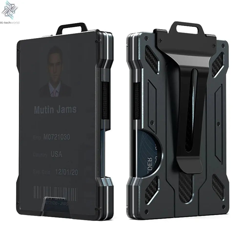 Wallet for Men Slim Aluminum Metal Money Clip with 1 Clear Window ID Badge Holder RFID Blocking Holds Up 15 Cards with Cash Clip Ai-TechWorld 