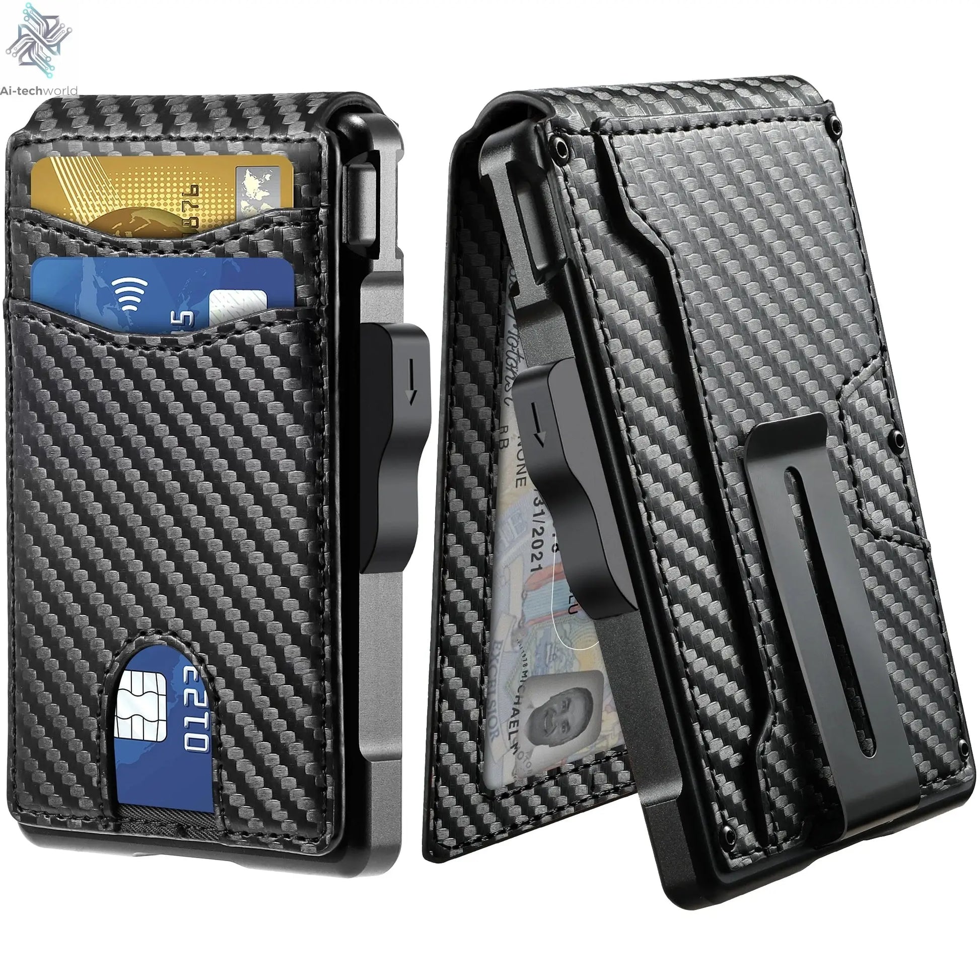 Wallet for Men, Mens Minimalist Wallet 9-13 Cards, Slim Compact Wallet with Money Clip & ID Window, RFID Blocking Smart Pop Up C - Ai-TechWorld