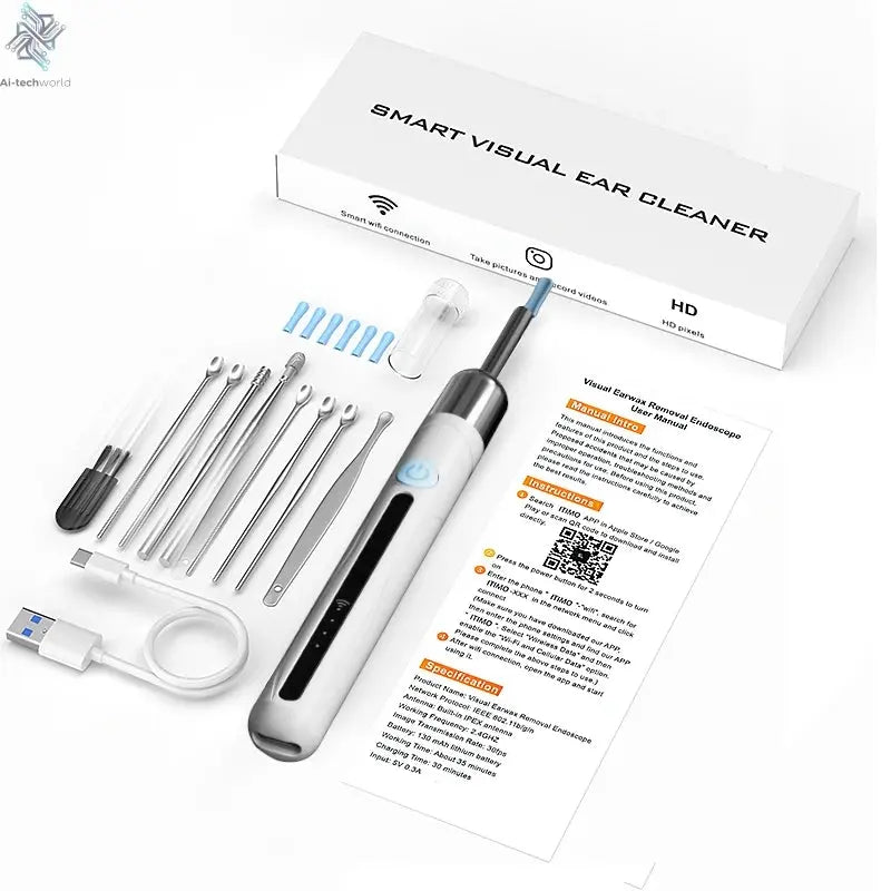 WiFi Endoscope 4.2mm 1080P Ear Picker Camera with Ear Spoon Base for iOS/Android Ear Cleaning Otoscope with Ear Wax Removal Tool Ai-TechWorld 