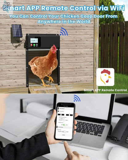 WiFi remote control automatic chicken coop door opener solar powered with 8000mAh battery, timing and light sensor settings - Ai-TechWorld