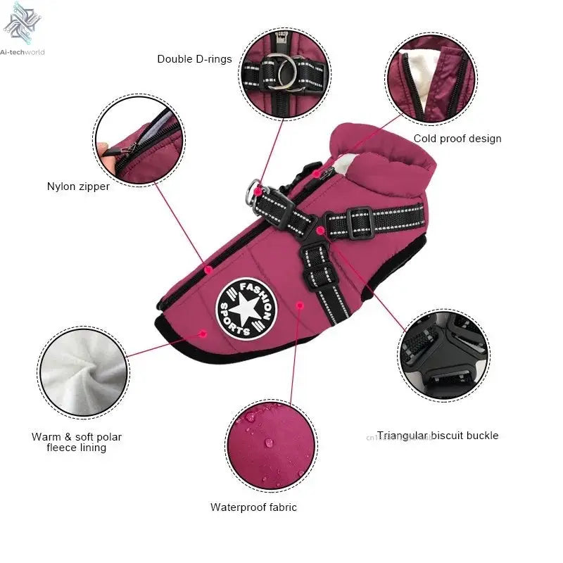 Winter Warm Pet Dog Jacket with Harness Waterproof Dog Coat Vest for Small Medium Chihuahua French Bulldog Outdoor Dog Clothes Ai-TechWorld 