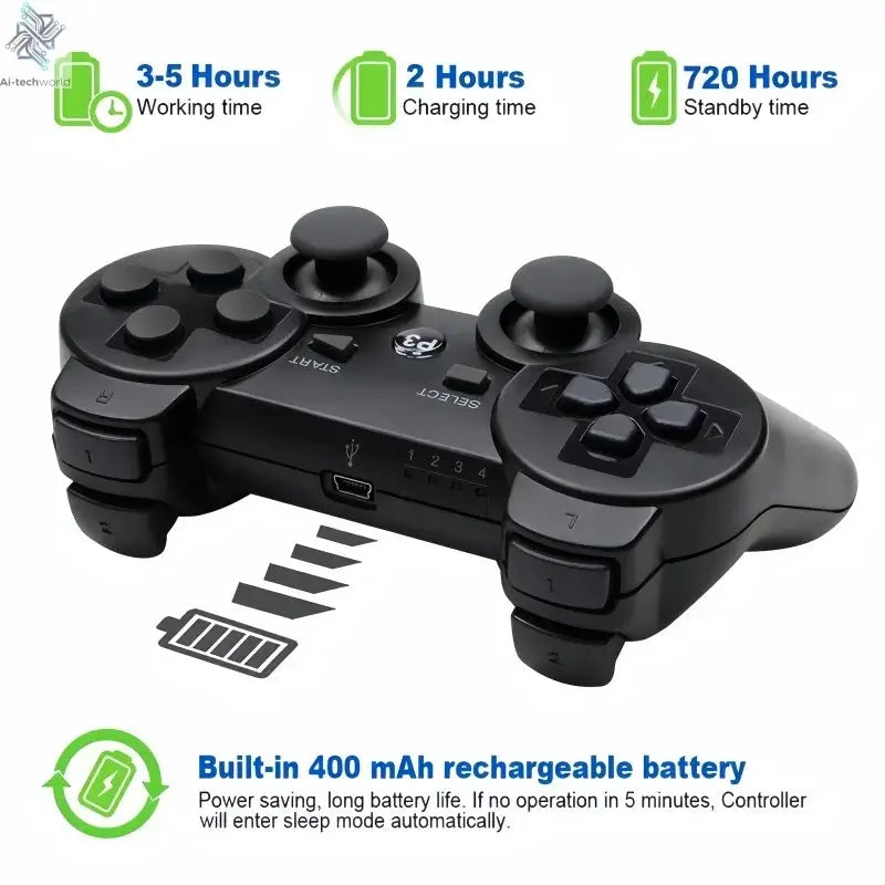 Wireless Bluetooth Gamepad for PS3 - SIXAXIS Motion Controller with USB Charging Cable, Compatible with Sony PlayStation 3 Ai-TechWorld 