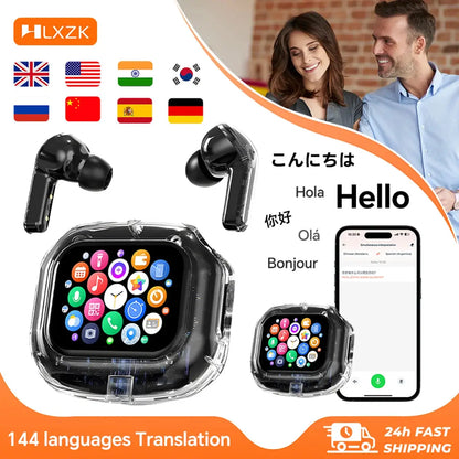 Wireless Bluetooth Headphones,144 Language Real Time Translation Earphones for Business,with Smart Touch Screen HiFi TWS Headset - Ai-TechWorld
