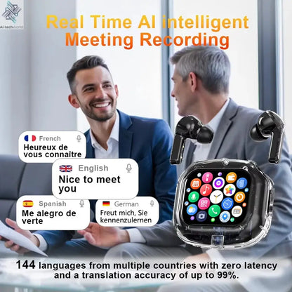 Wireless Bluetooth Headphones,144 Language Real Time Translation Earphones for Business,with Smart Touch Screen HiFi TWS Headset - Ai-TechWorld