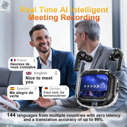 Wireless Bluetooth Headphones,144 Language Real Time Translation Earphones for Business,with Smart Touch Screen HiFi TWS Headset - Ai-TechWorld