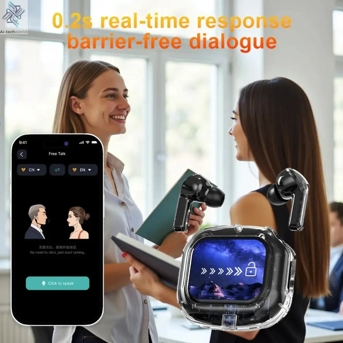 Wireless Bluetooth Headphones,144 Language Real Time Translation Earphones for Business,with Smart Touch Screen HiFi TWS Headset - Ai-TechWorld