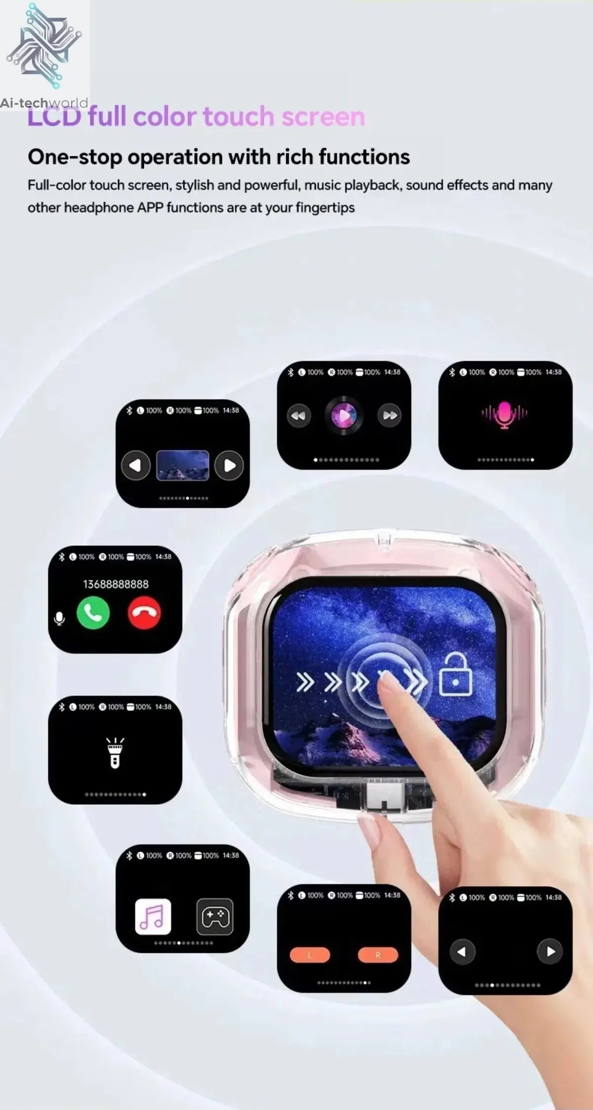Wireless Bluetooth Headphones,144 Language Real Time Translation Earphones for Business,with Smart Touch Screen HiFi TWS Headset - Ai-TechWorld