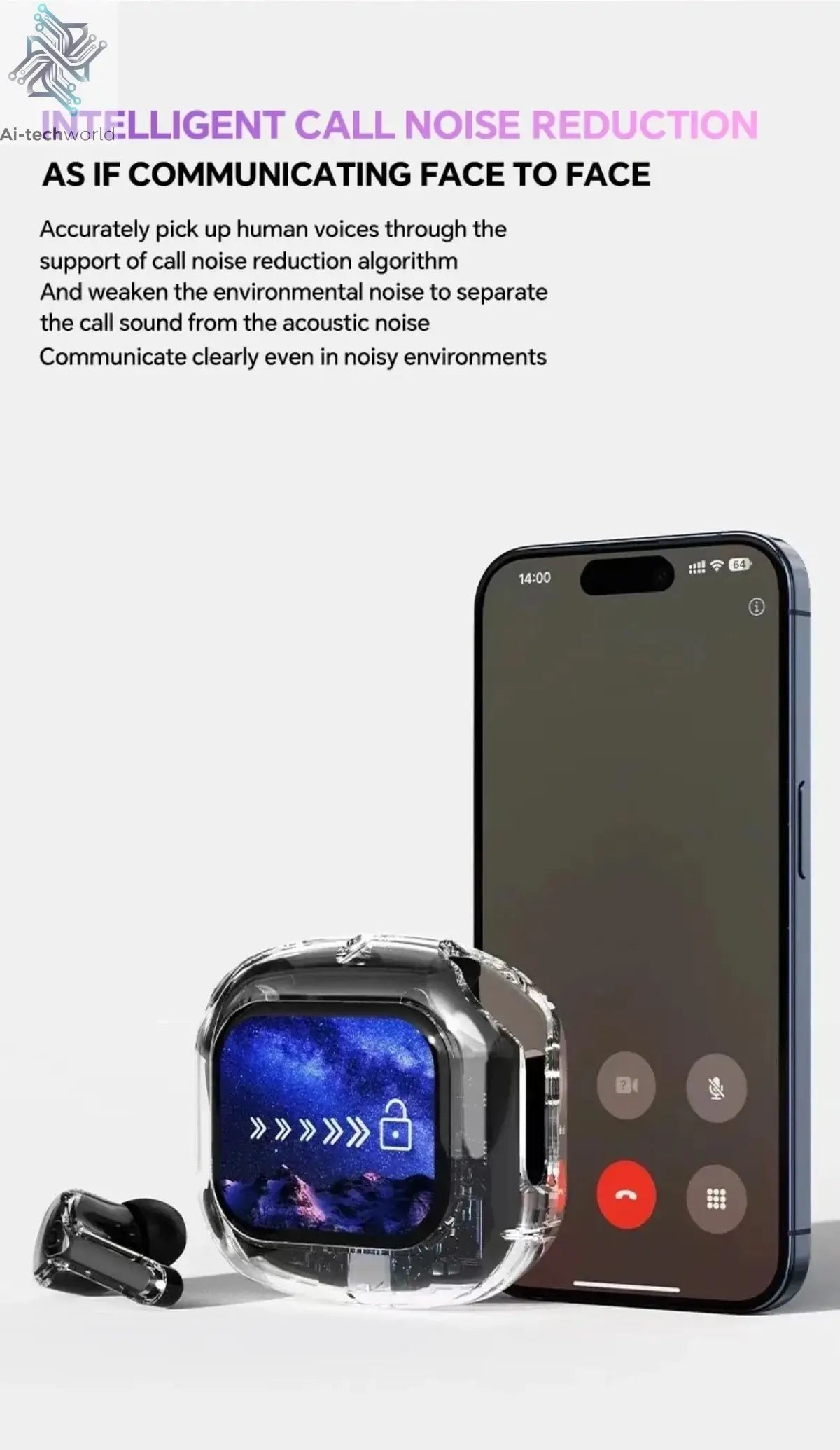 Wireless Bluetooth Headphones,144 Language Real Time Translation Earphones for Business,with Smart Touch Screen HiFi TWS Headset - Ai-TechWorld