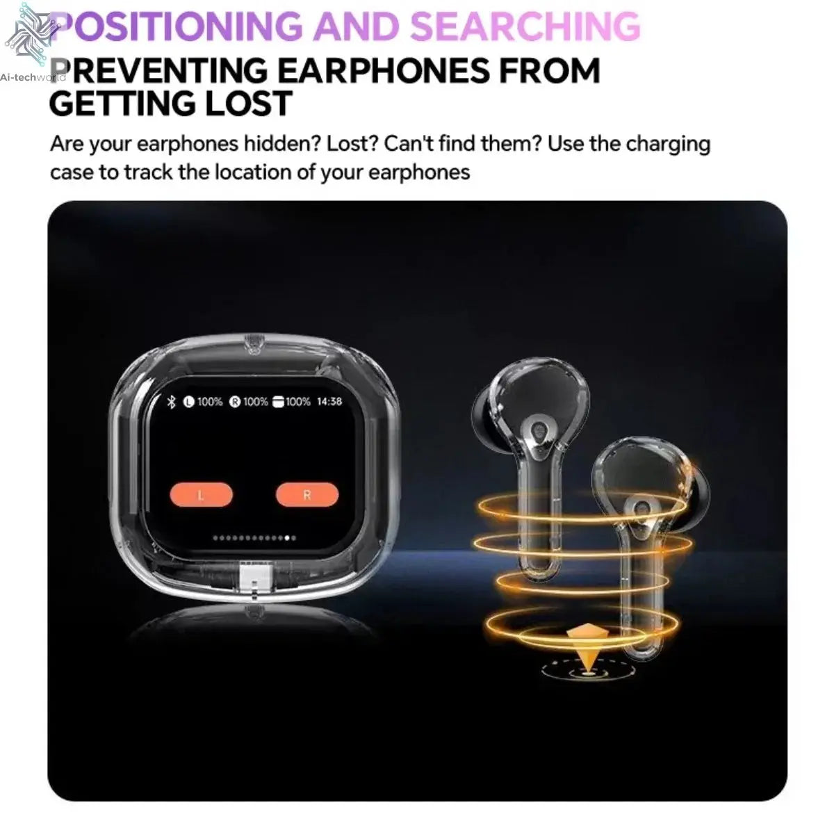 Wireless Bluetooth Headphones,144 Language Real Time Translation Earphones for Business,with Smart Touch Screen HiFi TWS Headset - Ai-TechWorld