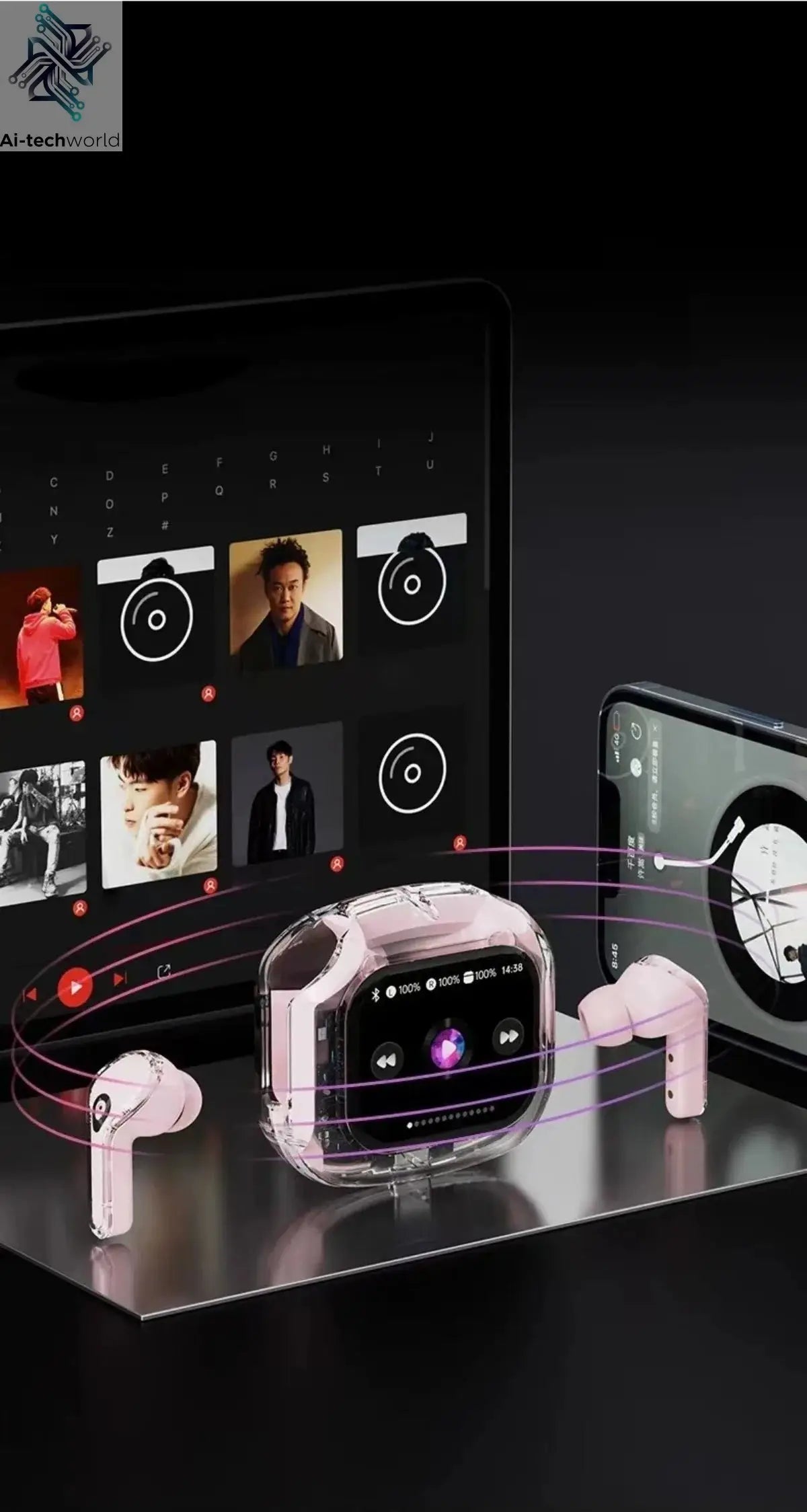 Wireless Bluetooth Headphones,144 Language Real Time Translation Earphones for Business,with Smart Touch Screen HiFi TWS Headset - Ai-TechWorld