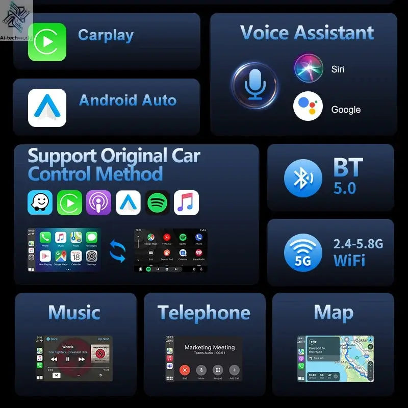 Wireless CarPlay Android Auto 2in1 AI Smart Box Apple Carplay Wireless Android Auto Mini Car Play Adapter Bluetooth for The Car Ai-TechWorld 