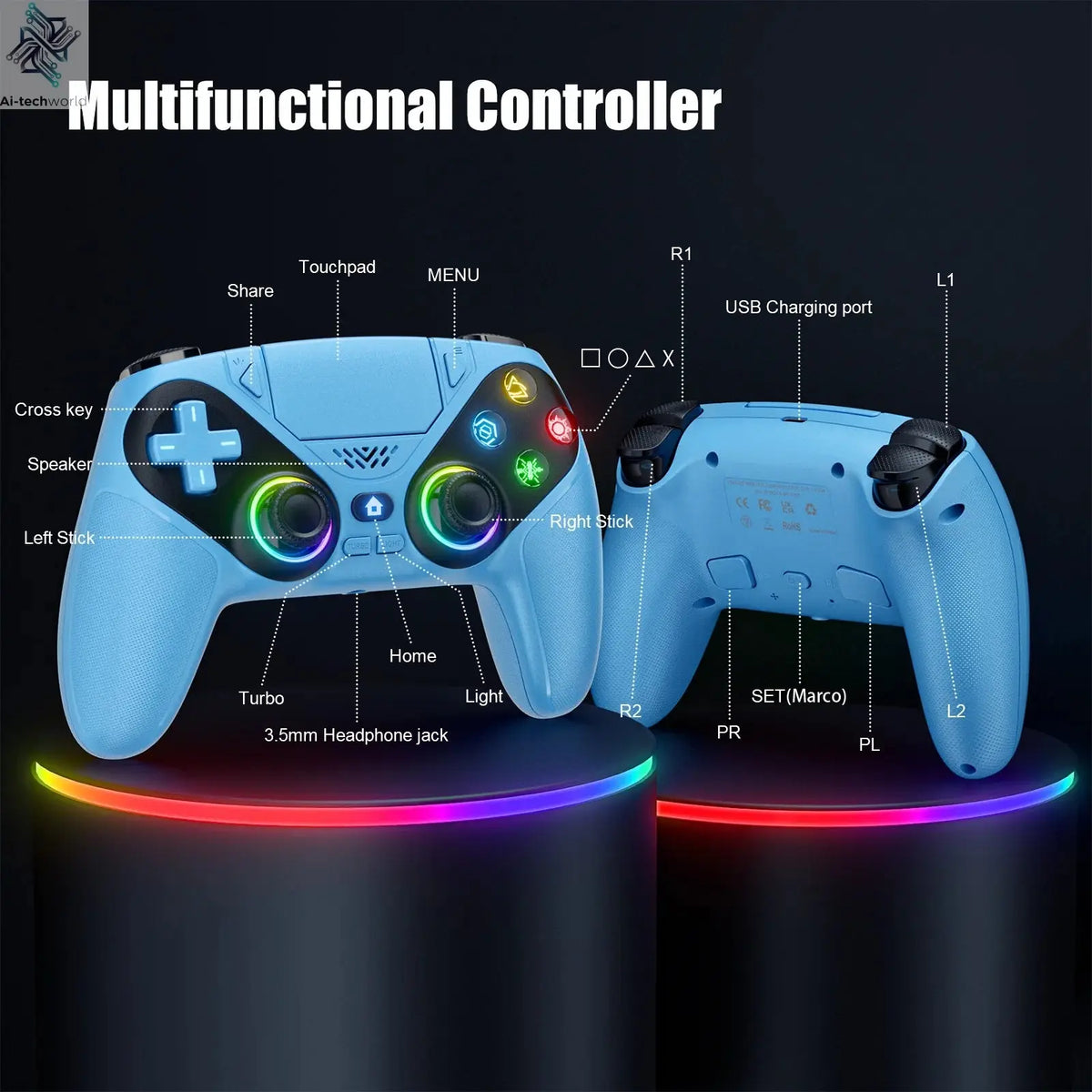 Wireless Controller For Ps5/Ps5 Pro/Ps5 Slim/Pc With Hall Joystick Dual Vibration Gamepad Turbo Dual Sense Programming Ai-TechWorld 