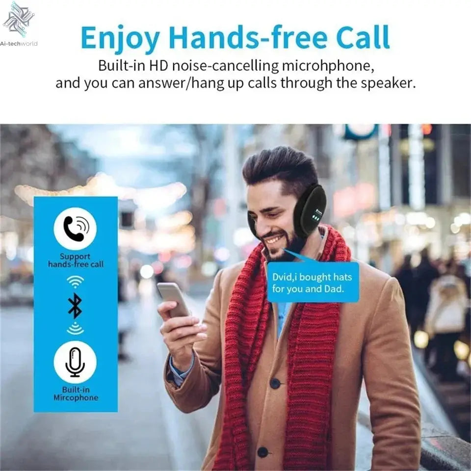 Wireless Ear muffs Bluetooth Headphones Earmuffs Winter Earplug Casual Cap Sports riding warmer Earmuff men women music Earphone - Ai-TechWorld