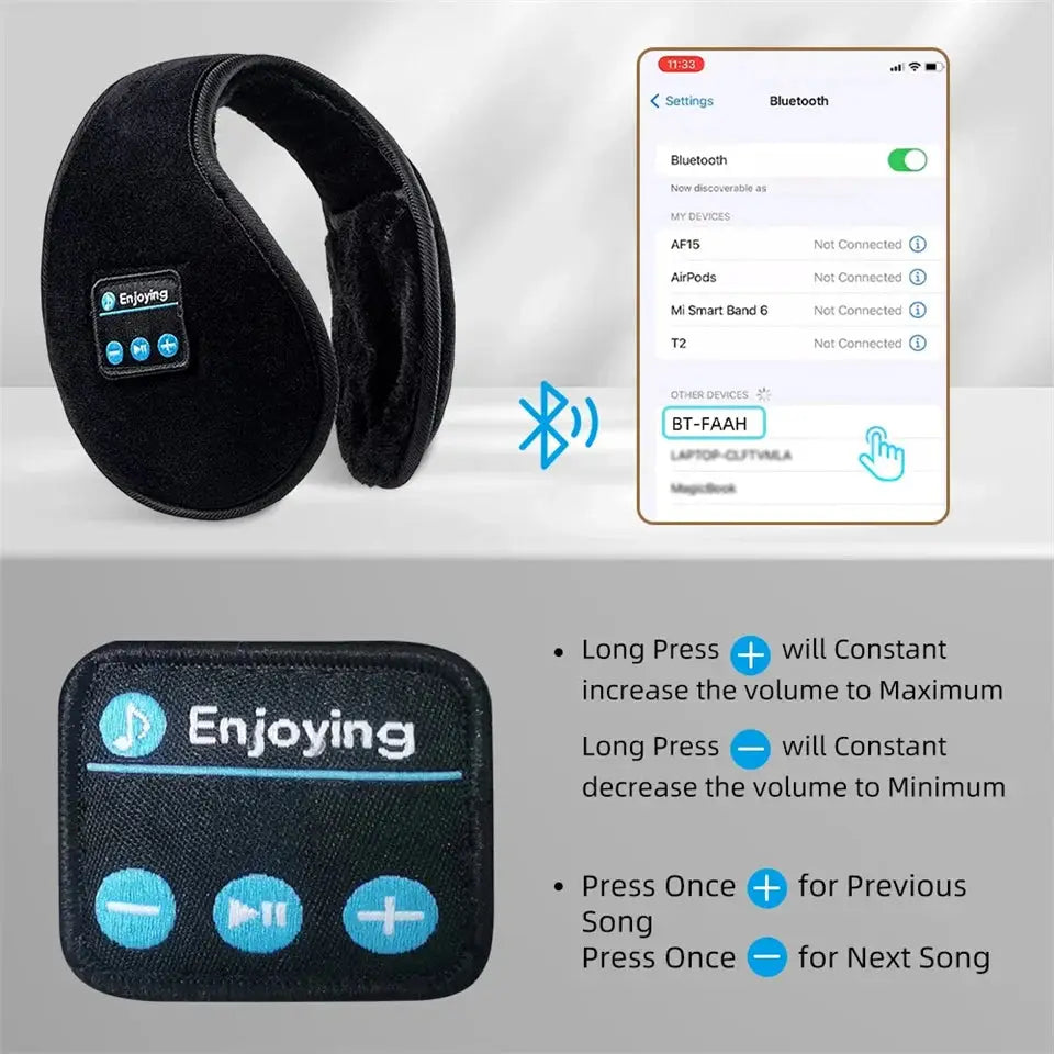 Wireless Ear muffs Bluetooth Headphones Earmuffs Winter Earplug Casual Cap Sports riding warmer Earmuff men women music Earphone - Ai-TechWorld