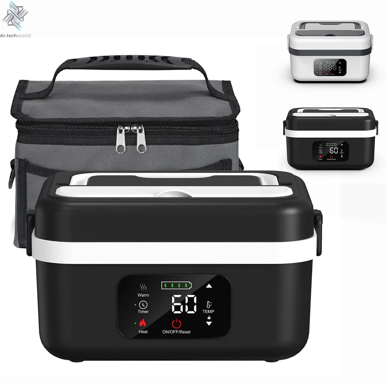Wireless Electric Insulated Lunch Box - Built-in 8000mAh Battery, 60W Heating Lunch Box 1L Stainless Steel Lunch Box Food Warmer Ai-TechWorld 