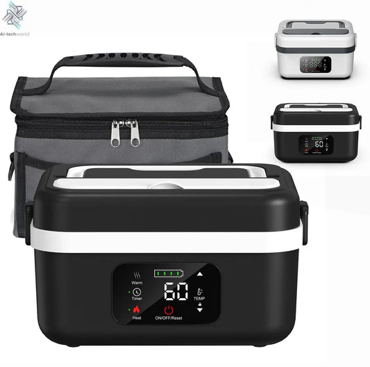 Wireless Electric Insulated Lunch Box - Built-in 8000mAh Battery, 60W Heating Lunch Box 1L Stainless Steel Lunch Box Food Warmer Ai-TechWorld 