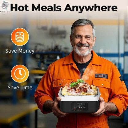 Wireless Electric Insulated Lunch Box - Built-in 8000mAh Battery, 60W Heating Lunch Box 1L Stainless Steel Lunch Box Food Warmer Ai-TechWorld 