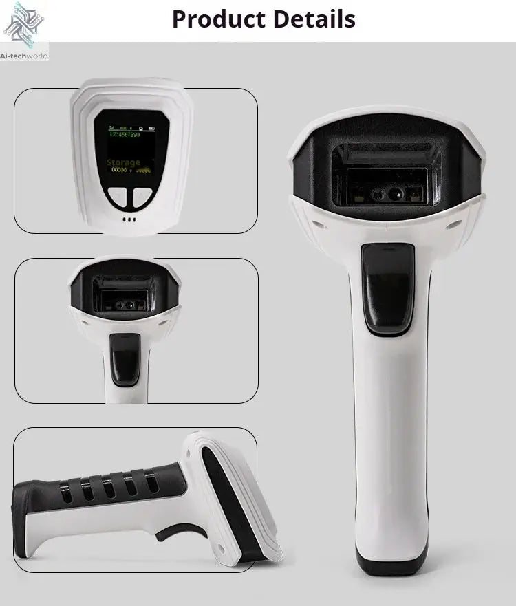 Wireless Handheld 2D Bluetooth Barcode Scanner PDF417 Data Matrix QR Code Reader with LCD Screen Display Image Logistic Reader Ai-TechWorld 