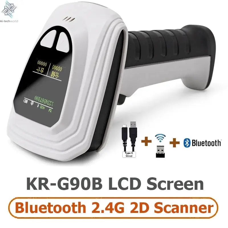 Wireless Handheld 2D Bluetooth Barcode Scanner PDF417 Data Matrix QR Code Reader with LCD Screen Display Image Logistic Reader Ai-TechWorld 