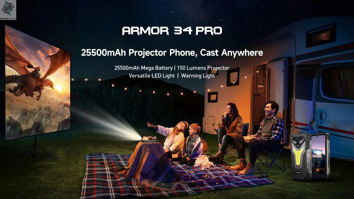 【World Premiere】Ulefone Armor 34 Pro 5G AI Rugged Phone 25500mAh Up to 32GB+512GB Built-in Projector 120Hz 6.95" NFC Smartphone Ai-TechWorld 