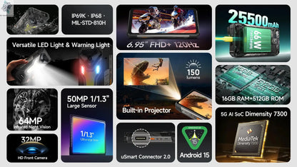【World Premiere】Ulefone Armor 34 Pro 5G AI Rugged Phone 25500mAh Up to 32GB+512GB Built-in Projector 120Hz 6.95" NFC Smartphone Ai-TechWorld 