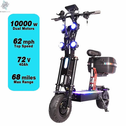 X13 inch 10000W Dual Motor 72V40Ah 60V50Ah Battery Electric Scooter Max Speed 120km/h Range 120km LCD Display Foldable Escooter Ai-TechWorld 