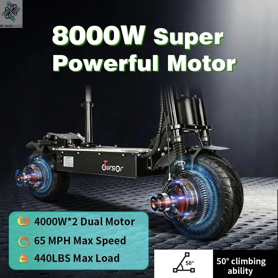 X13 inch 10000W Dual Motor 72V40Ah 60V50Ah Battery Electric Scooter Max Speed 120km/h Range 120km LCD Display Foldable Escooter Ai-TechWorld 