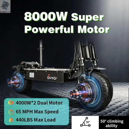 X13 inch 10000W Dual Motor 72V40Ah 60V50Ah Battery Electric Scooter Max Speed 120km/h Range 120km LCD Display Foldable Escooter Ai-TechWorld 