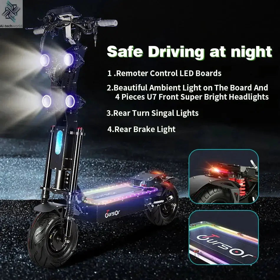 X13 inch 10000W Dual Motor 72V40Ah 60V50Ah Battery Electric Scooter Max Speed 120km/h Range 120km LCD Display Foldable Escooter Ai-TechWorld 