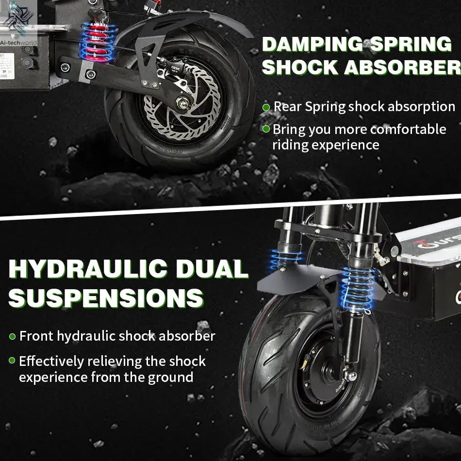 X13 inch 10000W Dual Motor 72V40Ah 60V50Ah Battery Electric Scooter Max Speed 120km/h Range 120km LCD Display Foldable Escooter Ai-TechWorld 