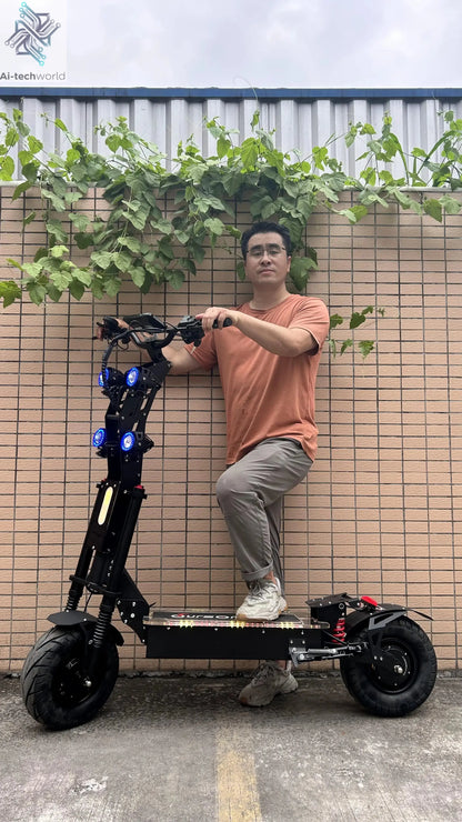 X13 inch 10000W Dual Motor 72V40Ah 60V50Ah Battery Electric Scooter Max Speed 120km/h Range 120km LCD Display Foldable Escooter Ai-TechWorld 
