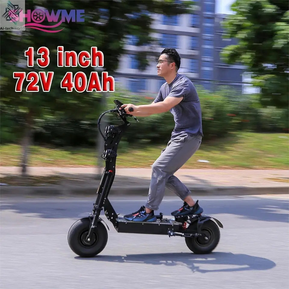 X13 inch 10000W Dual Motor 72V40Ah 60V50Ah Battery Electric Scooter Max Speed 120km/h Range 120km LCD Display Foldable Escooter Ai-TechWorld 
