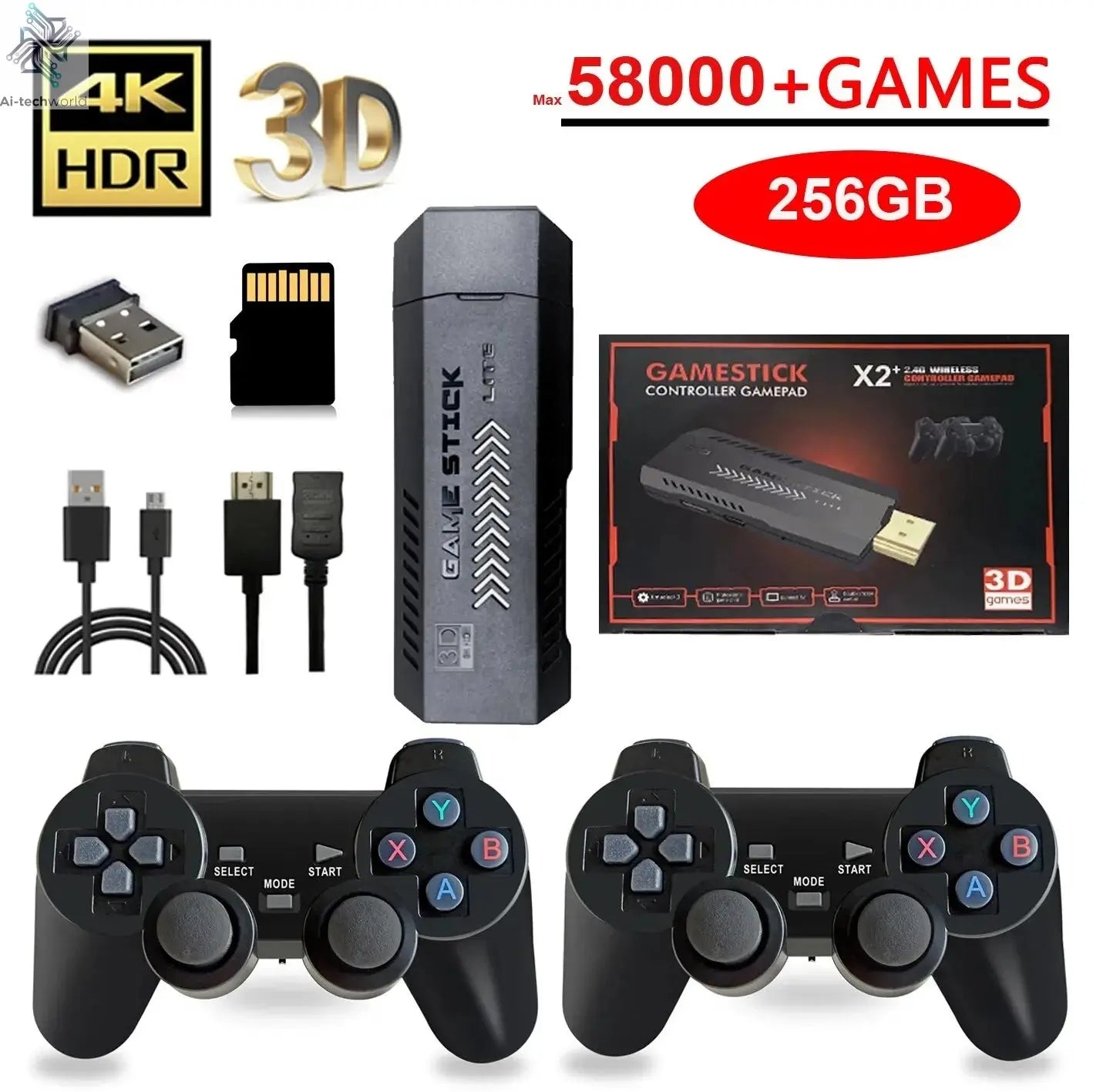 X2 Plus 256G 50000 Game GD10 Pro 4K Game Player 3D HD Retro Video Game Console Wireless Controller TV 50 Emulator For Kids Gifts Ai-TechWorld 
