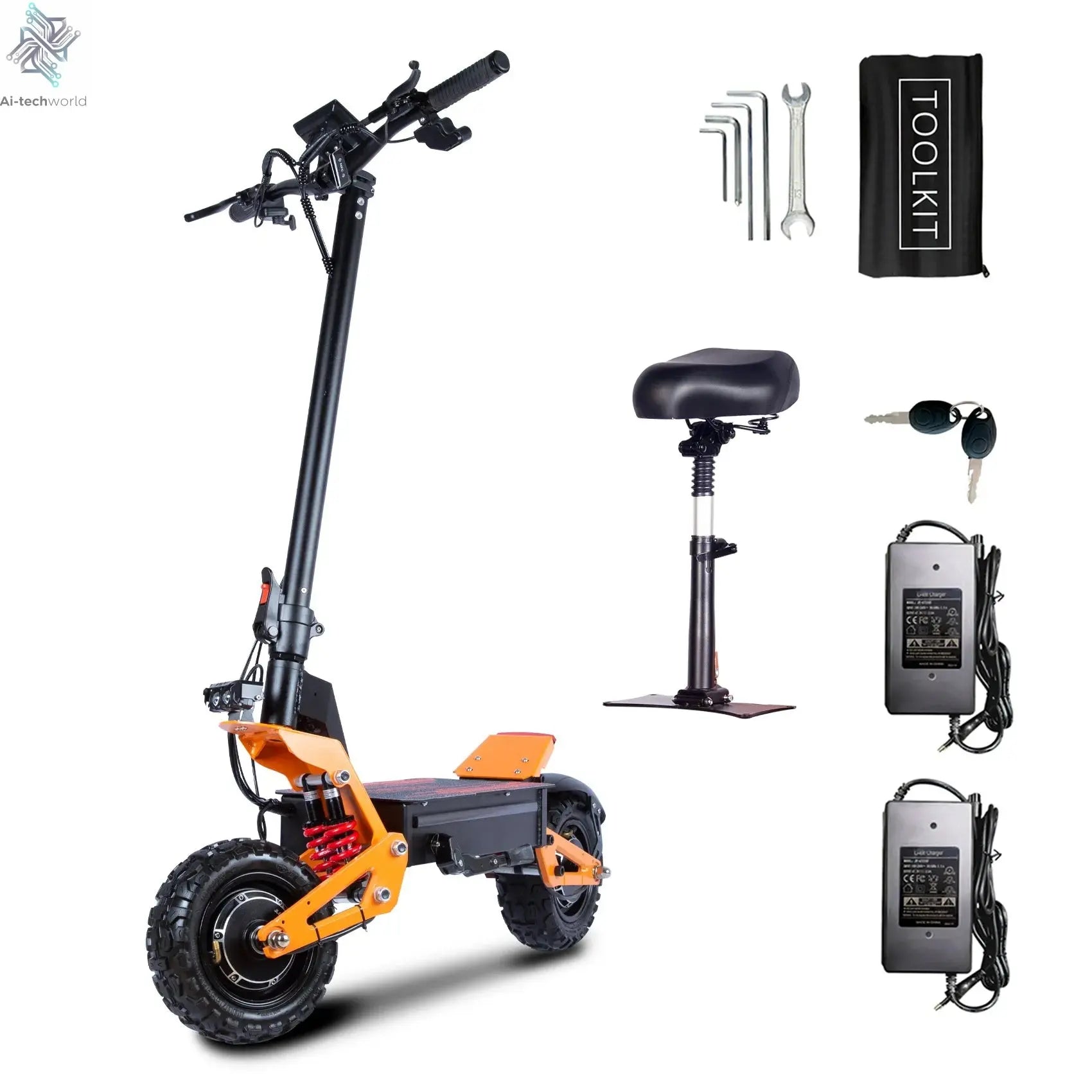X5 6000W Dual Motor Eelectric Scooter Stock 60v 40ah Large Battery Remote Scooter with Seat 11-inch Tires Ai-TechWorld 
