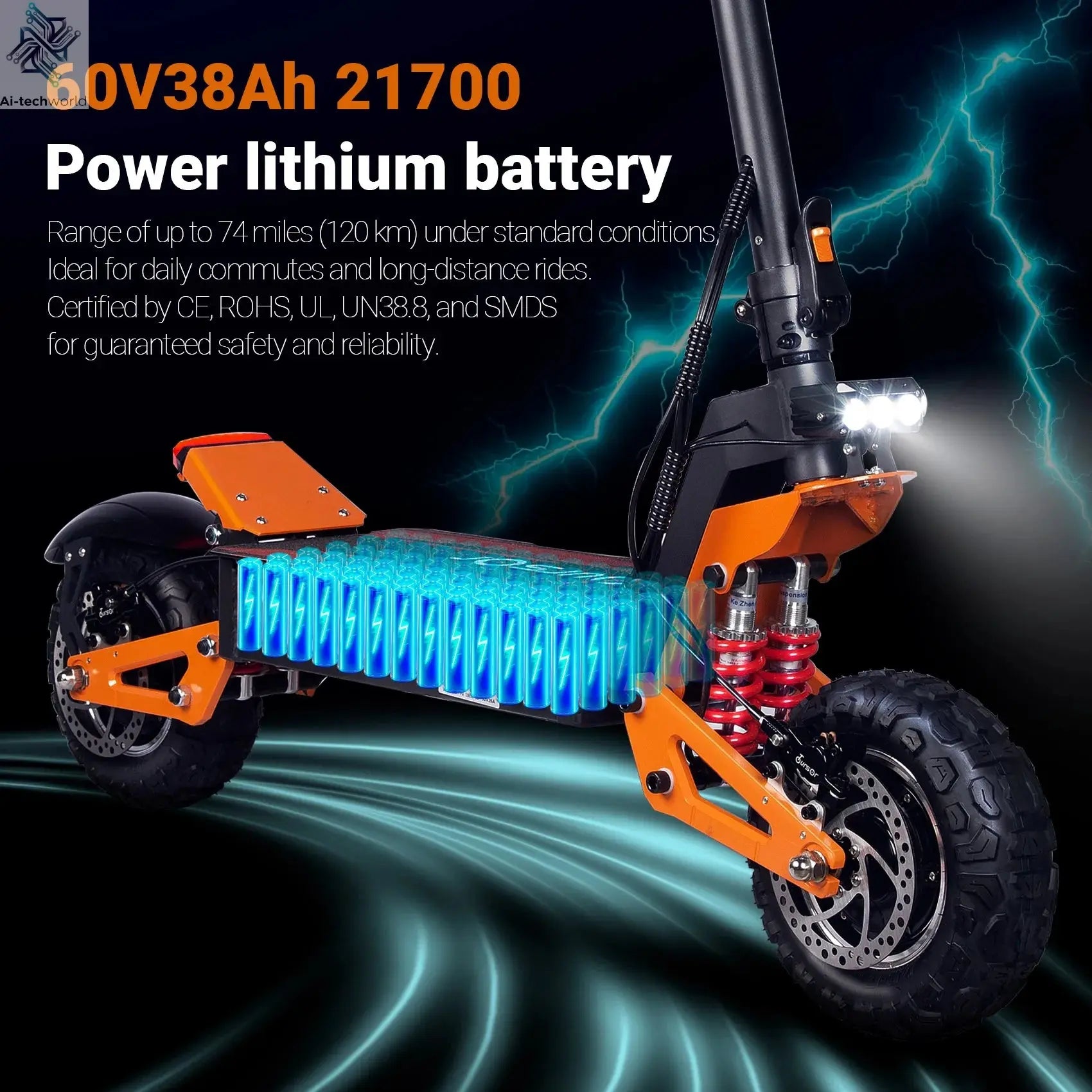 X5 6000W Dual Motor Eelectric Scooter Stock 60v 40ah Large Battery Remote Scooter with Seat 11-inch Tires Ai-TechWorld 