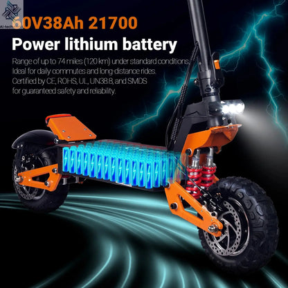 X5 6000W Dual Motor Eelectric Scooter Stock 60v 40ah Large Battery Remote Scooter with Seat 11-inch Tires Ai-TechWorld 