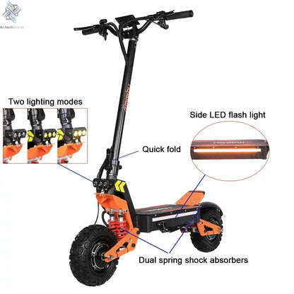 X5 6000W Dual Motor Eelectric Scooter Stock 60v 40ah Large Battery Remote Scooter with Seat 11-inch Tires Ai-TechWorld 