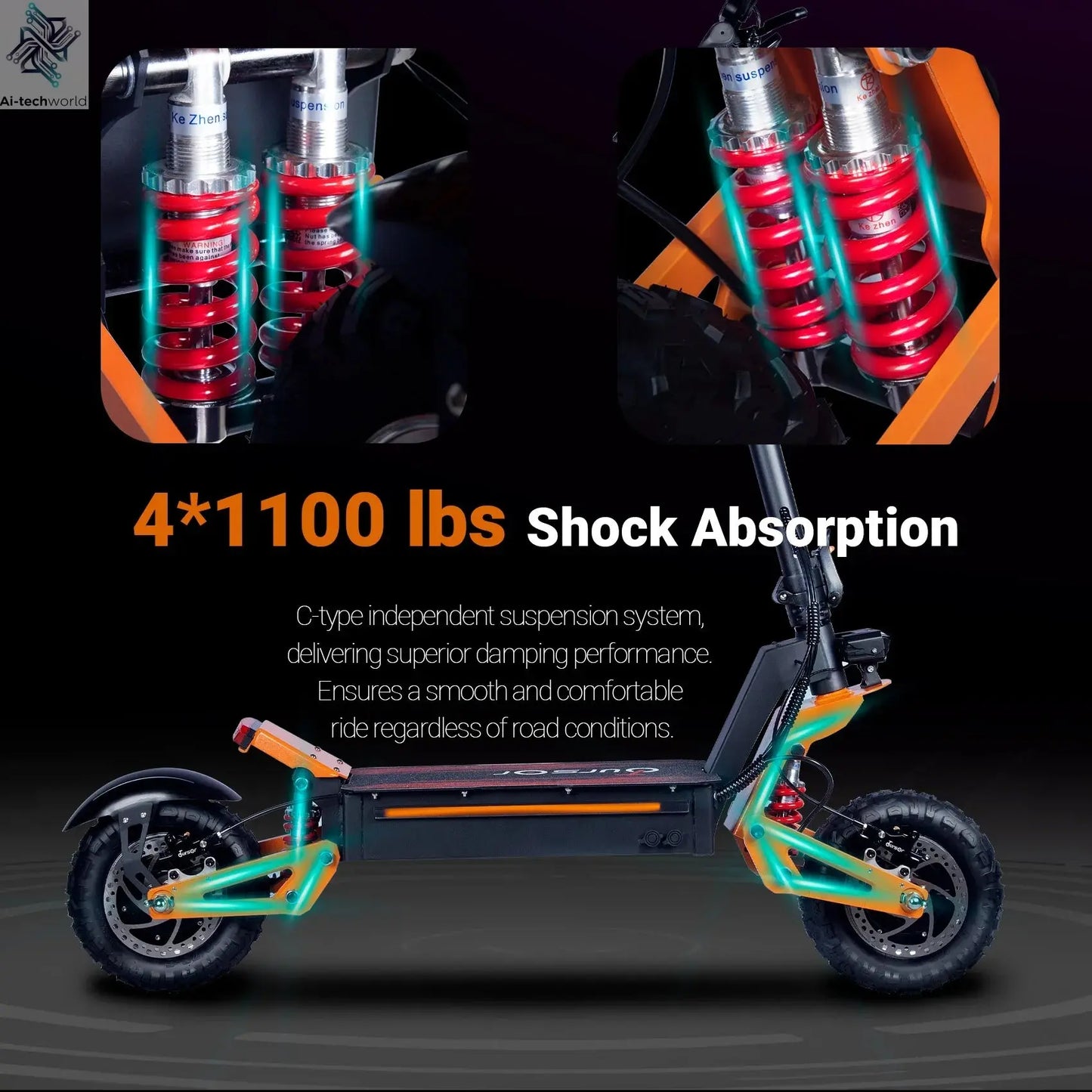 X5 6000W Dual Motor Eelectric Scooter Stock 60v 40ah Large Battery Remote Scooter with Seat 11-inch Tires Ai-TechWorld 